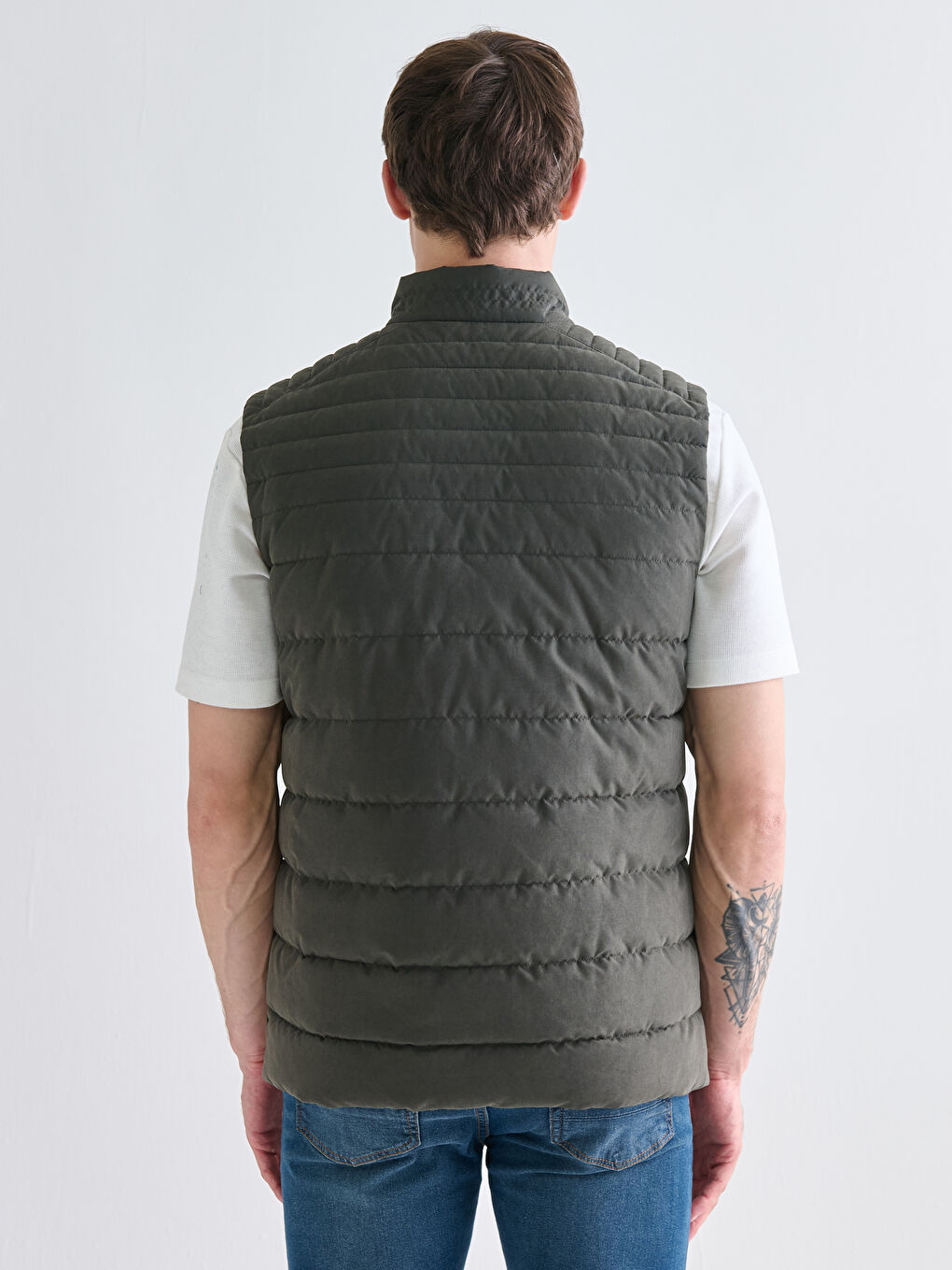 Haki Standart Kalıp Dik Yaka Erkek Şişme Yelek-4