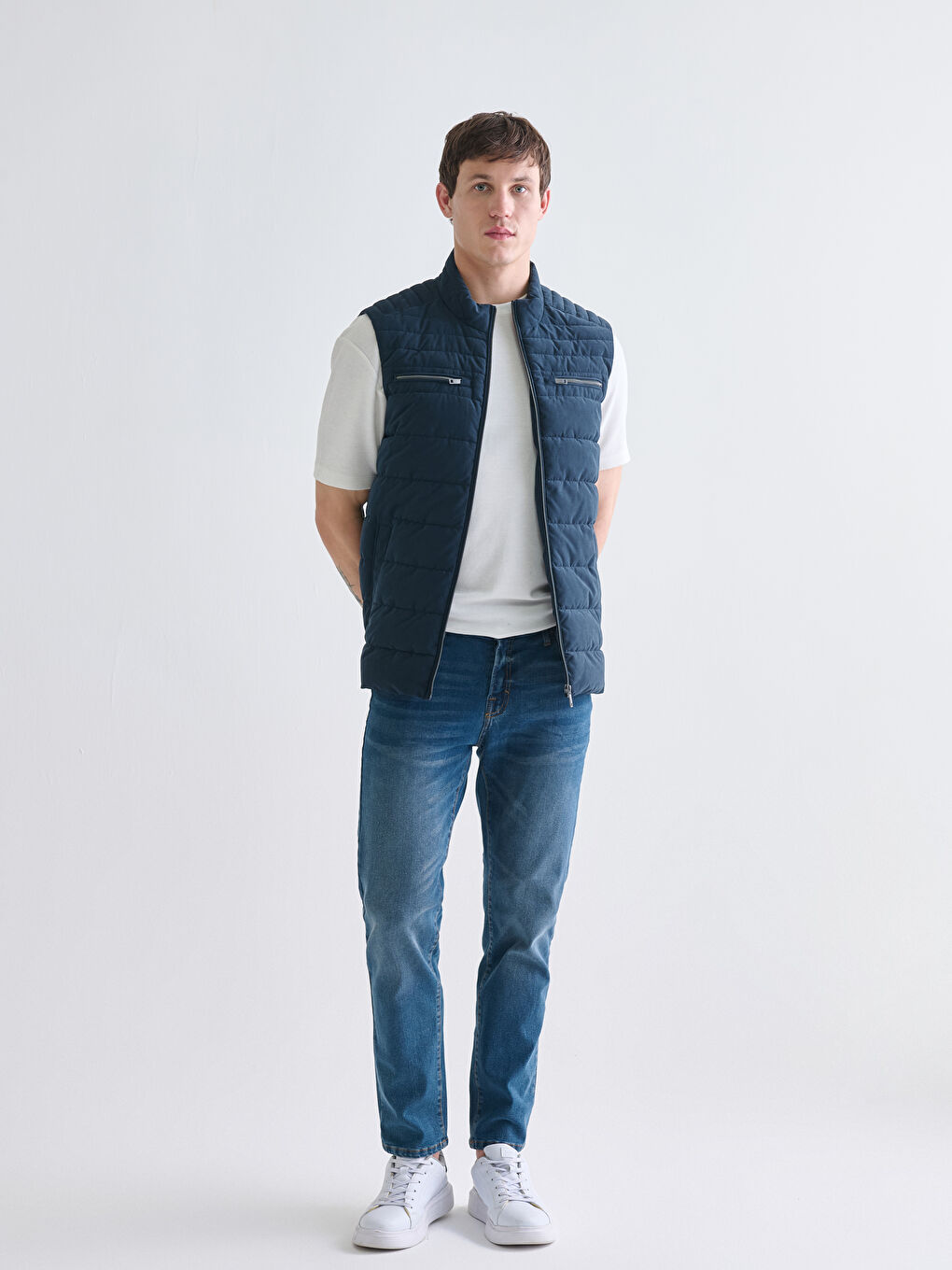 Standard Fit Funnel Neck Men's Puffer Gilet-1