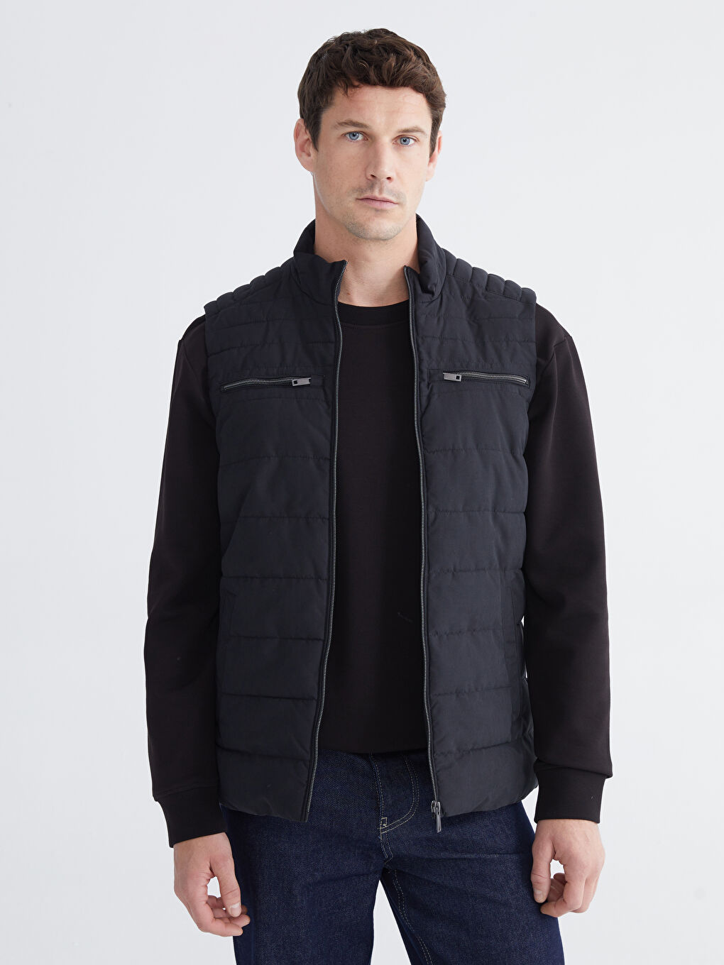 Siyah Standart Kalıp Dik Yaka Erkek Şişme Yelek