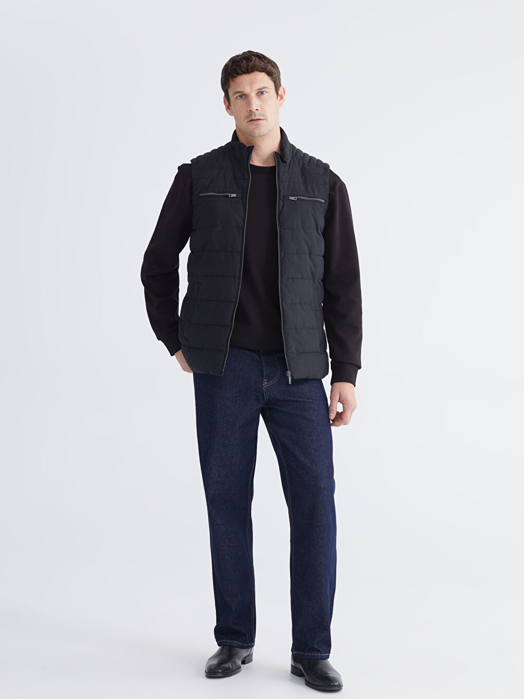 Siyah Standart Kalıp Dik Yaka Erkek Şişme Yelek-1