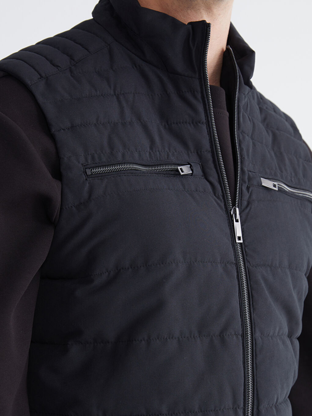 Siyah Standart Kalıp Dik Yaka Erkek Şişme Yelek-2