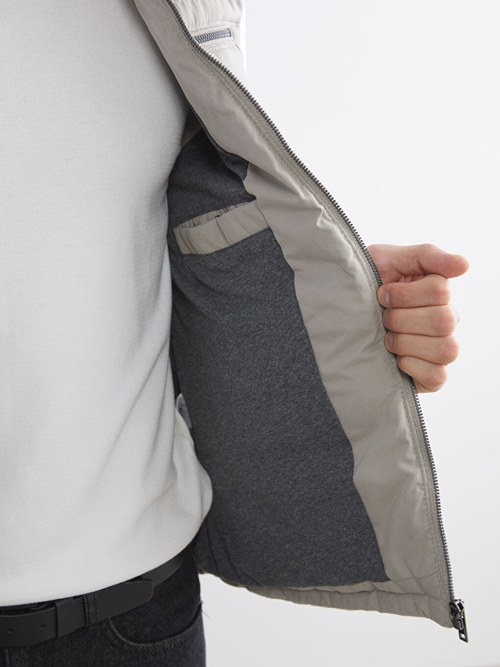 Ekru Büyük Beden Standart Kalıp Dik Yaka Erkek Şişme Yelek-7