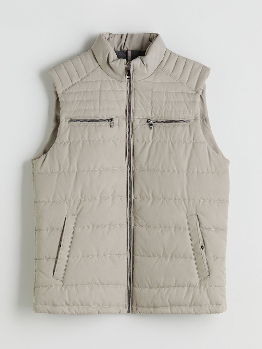 Ekru Büyük Beden Standart Kalıp Dik Yaka Erkek Şişme Yelek-11