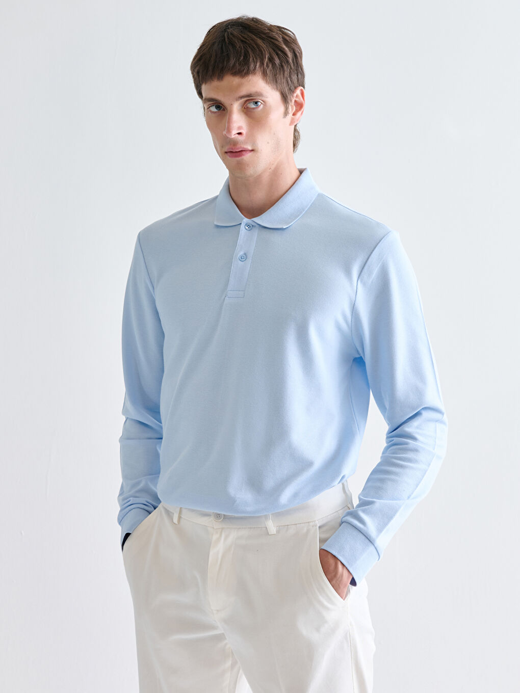 Polo Neck Long Sleeve Pique Men's T-Shirt