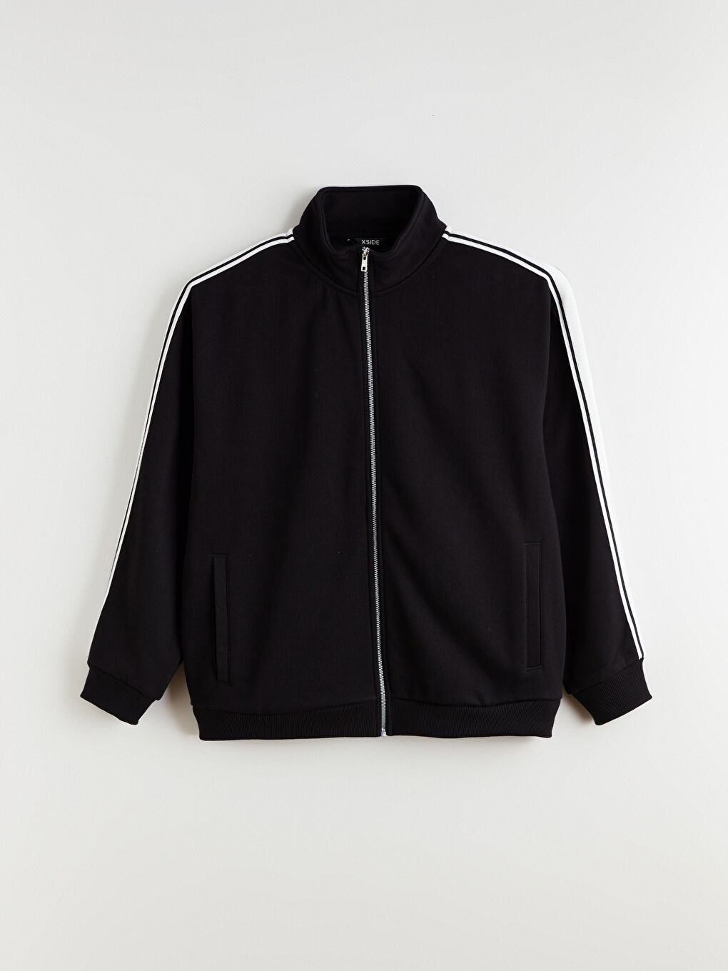 Siyah Dik Yaka Uzun Kollu Erkek Fermuarlı Sweatshirt-4