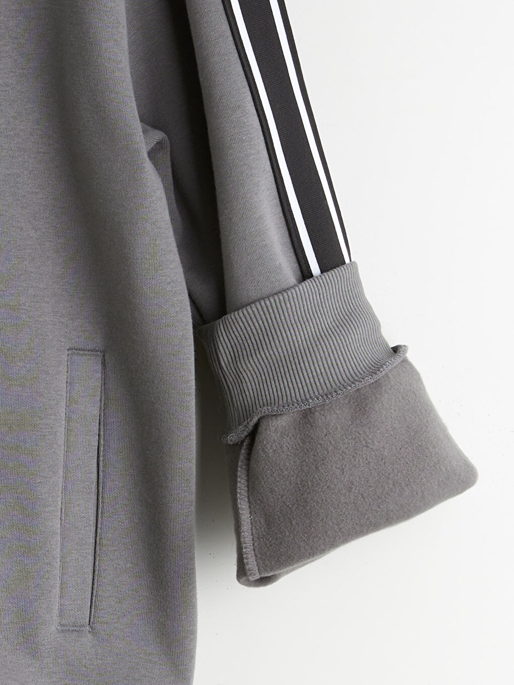 Gri Dik Yaka Uzun Kollu Erkek Fermuarlı Sweatshirt-6