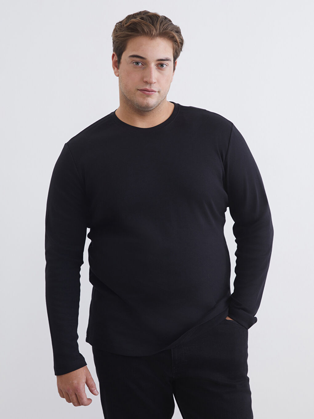 Bisiklet Yaka Basic Uzun Kollu Erkek Tişört-1