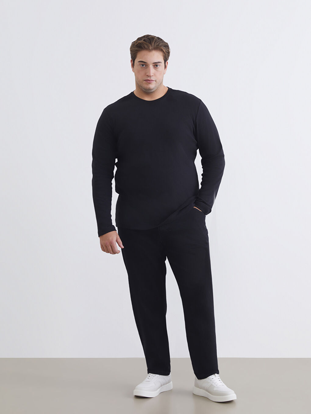 Bisiklet Yaka Basic Uzun Kollu Erkek Tişört-5