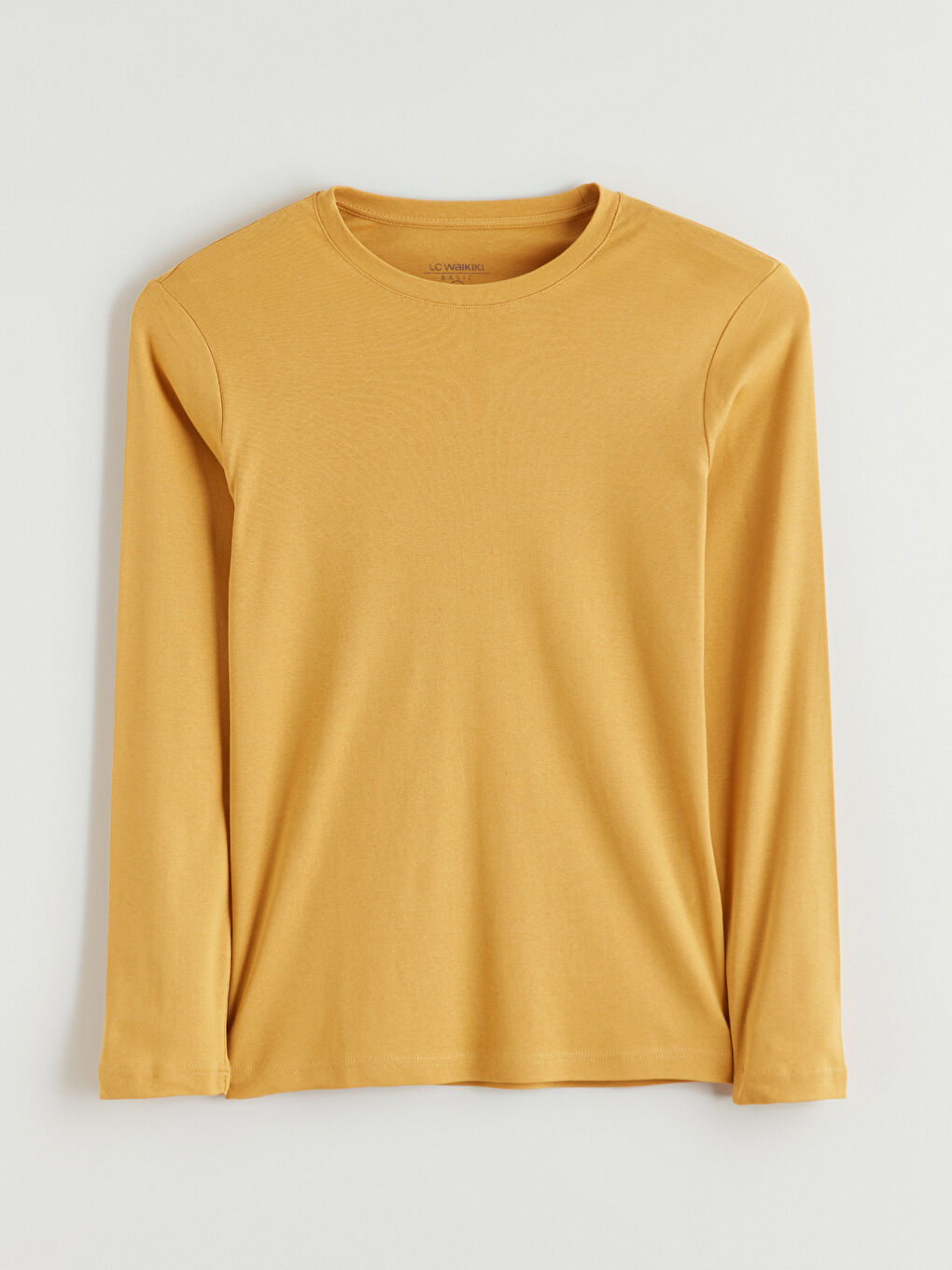 Sarı Bisiklet Yaka Basic Uzun Kollu Erkek Tişört-4