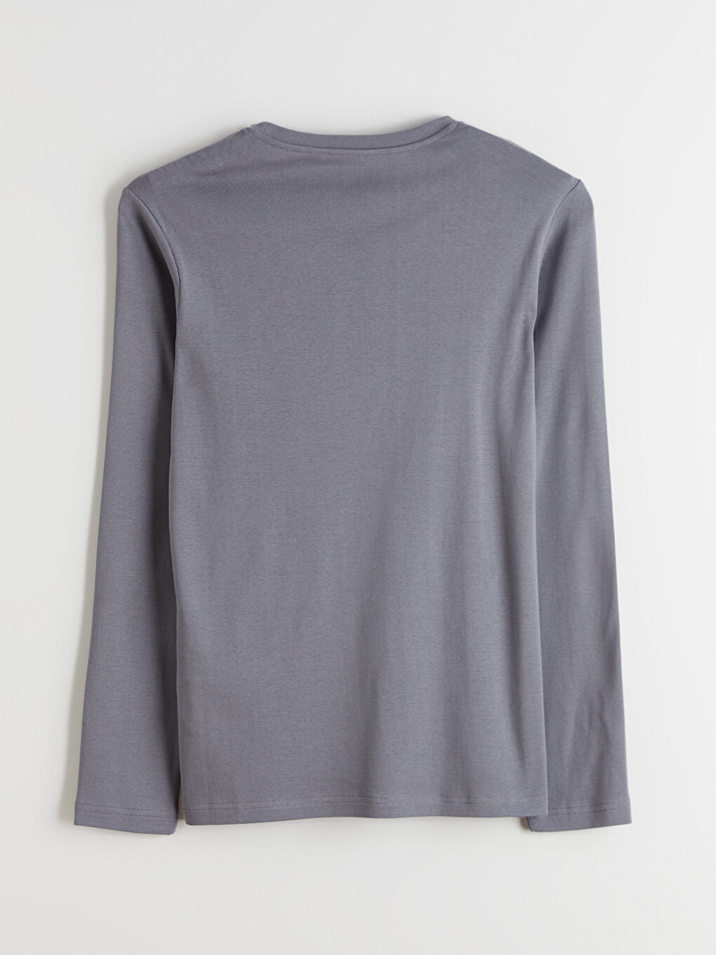 Gri Bisiklet Yaka Basic Uzun Kollu Erkek Tişört-5