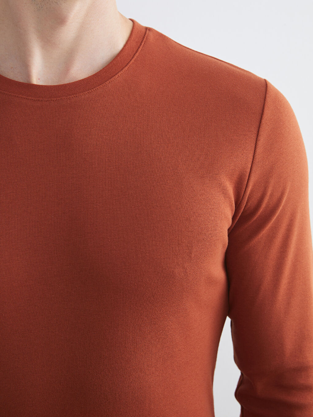 Turuncu Bisiklet Yaka Basic Uzun Kollu Erkek Tişört-2