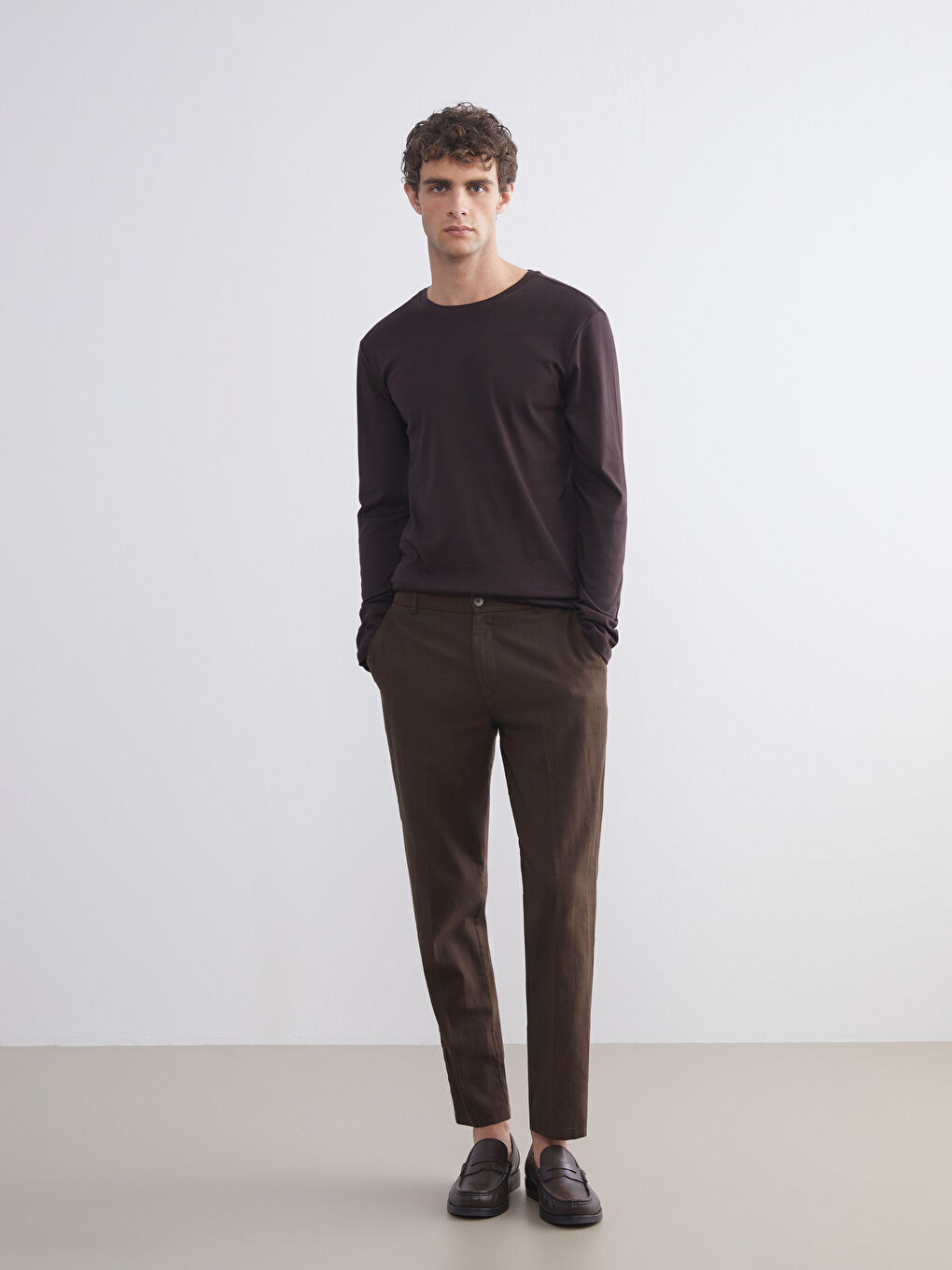 Crew Neck Basic Long Sleeve Men's T-shirt-1