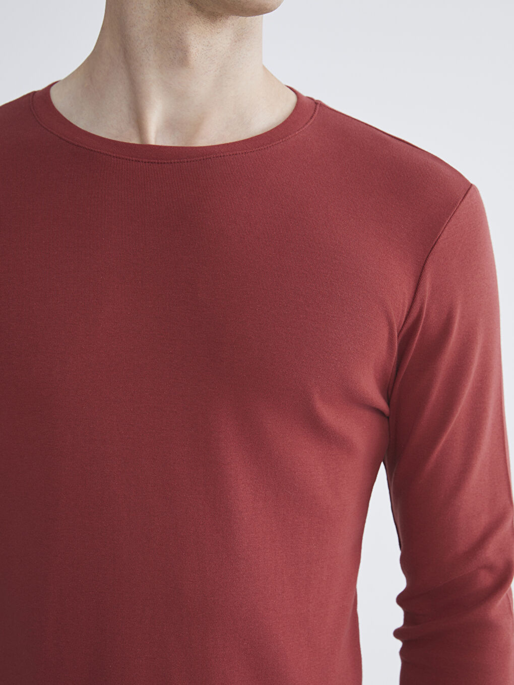 Bordo Bisiklet Yaka Basic Uzun Kollu Erkek Tişört-2