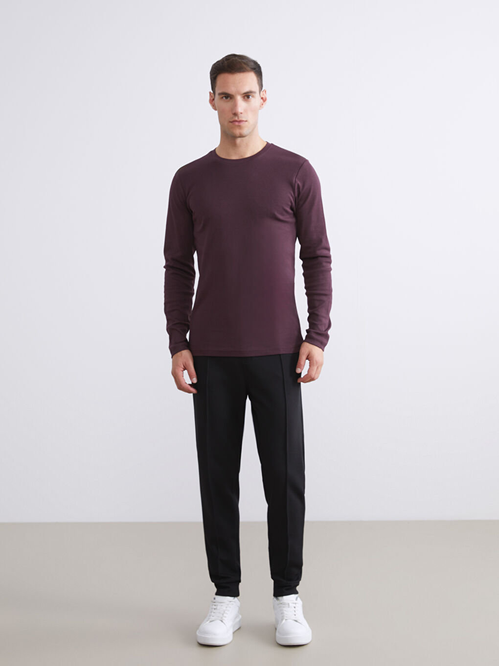 Mürdüm Bisiklet Yaka Basic Uzun Kollu Erkek Tişört-1