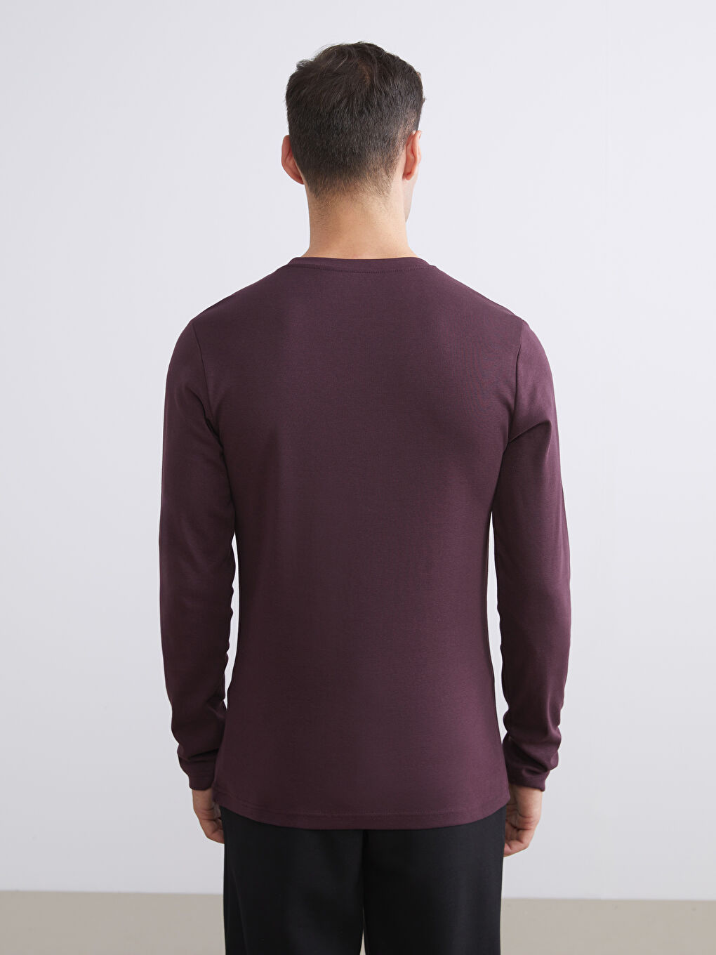 Mürdüm Bisiklet Yaka Basic Uzun Kollu Erkek Tişört-3