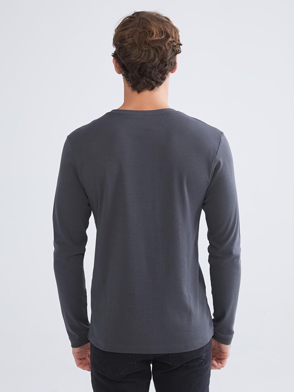 Antrasit Bisiklet Yaka Basic Uzun Kollu Erkek Tişört-3