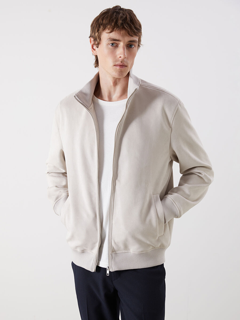 SOUTHBLUE Regular Fit Funnel Neck Suede Men's Coat -W54397Z8-CV5