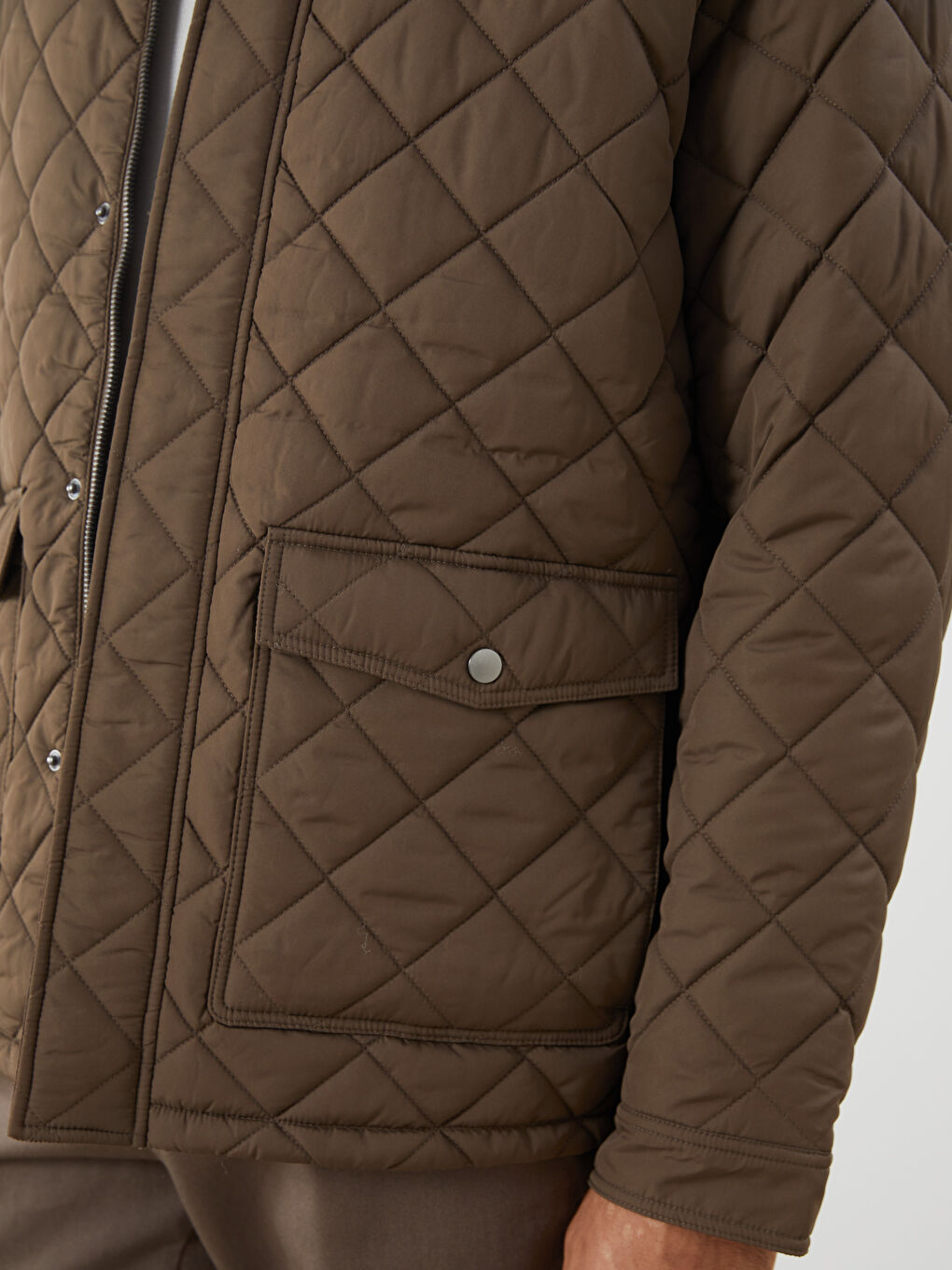 Haki Kadife Yaka Kapitoneli Erkek Mont-2