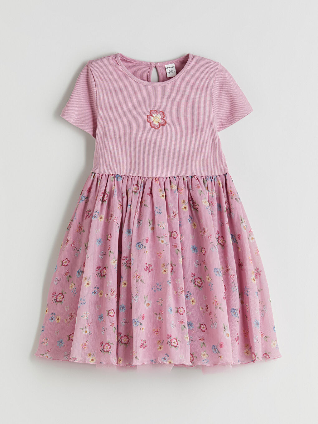 LCW Kids Crew Neck Floral Girls' Ribbed Dress -W54406Z1-G0U