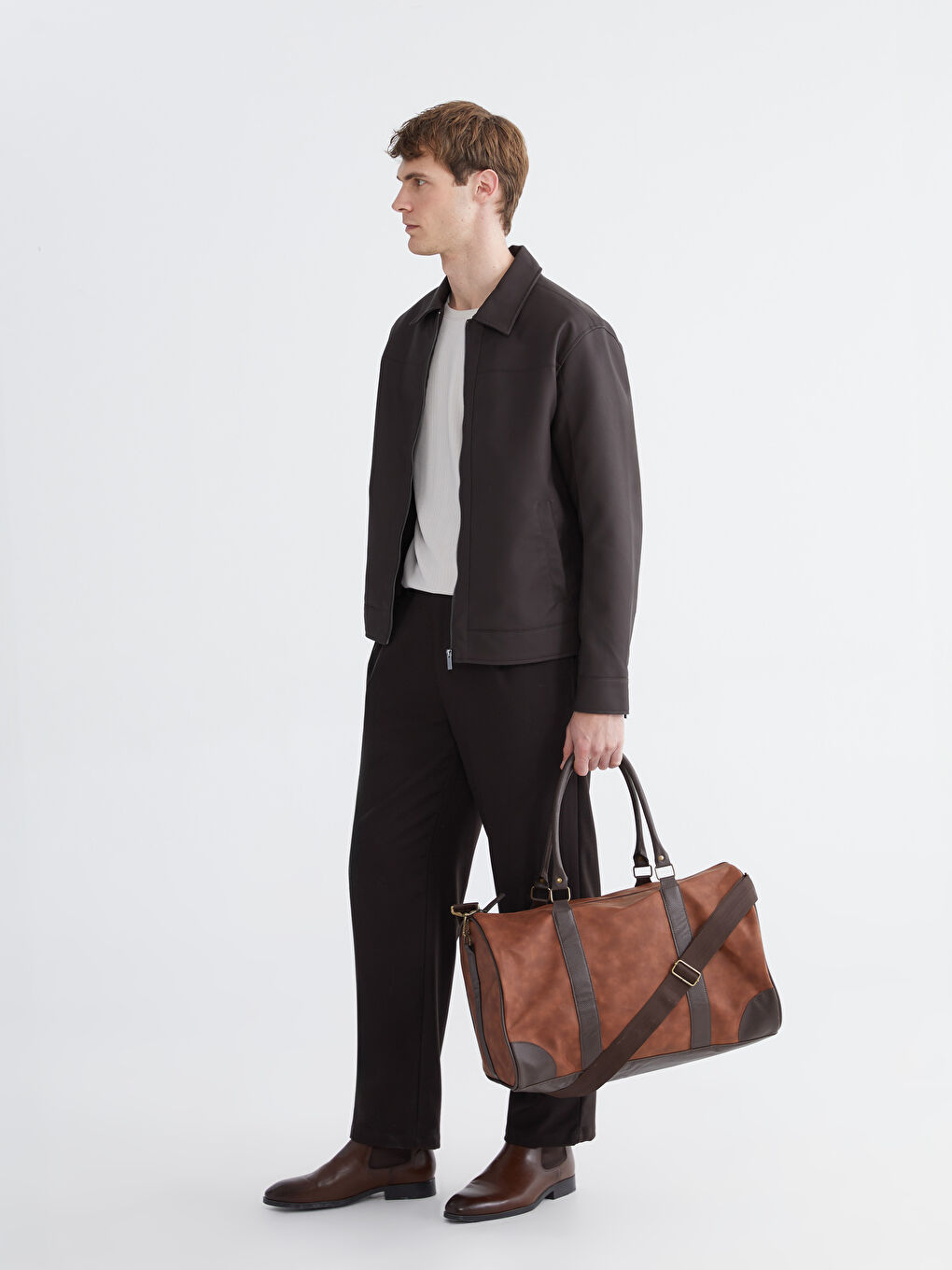 Geantă de Voiaj Basic pentru Bărbați cu Aspect de Piele Întoarsă-1