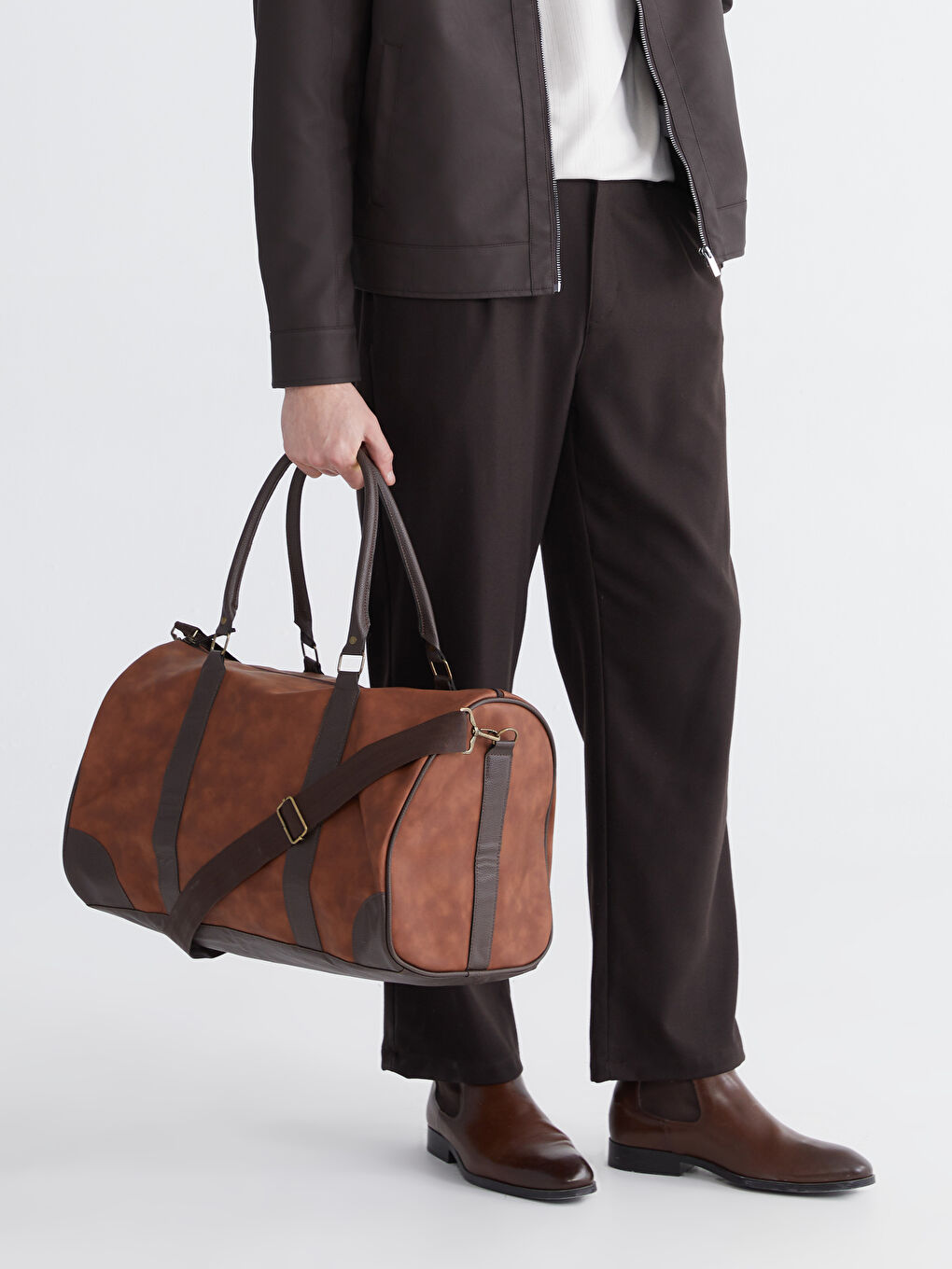 Geantă de Voiaj Basic pentru Bărbați cu Aspect de Piele Întoarsă-2