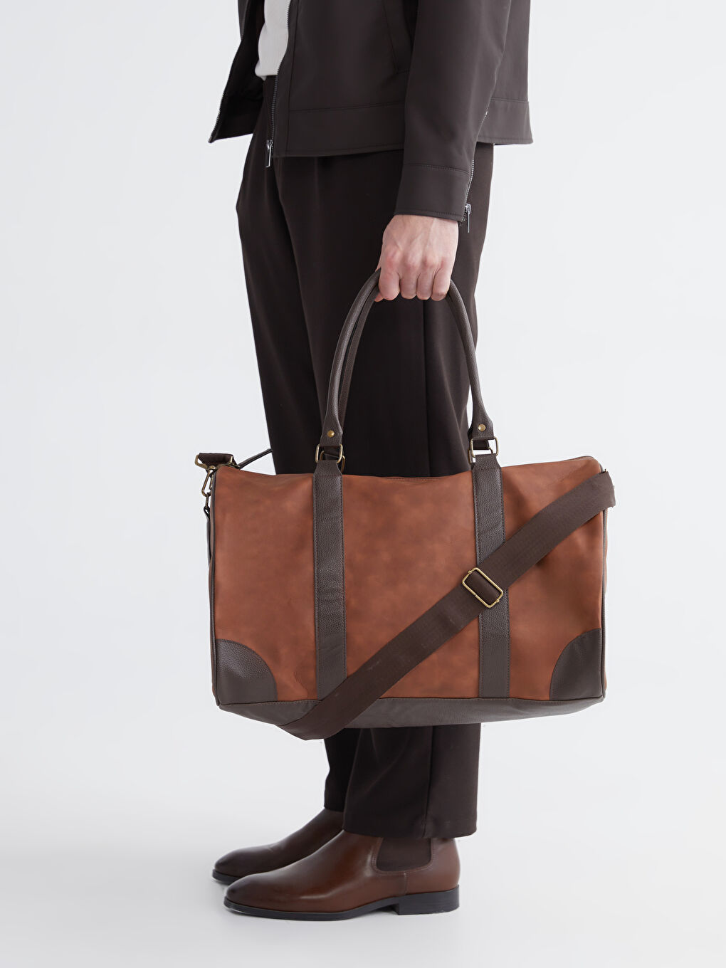 Geantă de Voiaj Basic pentru Bărbați cu Aspect de Piele Întoarsă-6