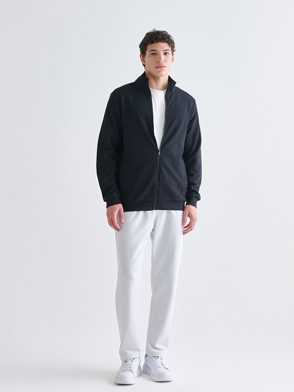 Funnel Neck Long Sleeve Men's Zip-Up Sweatshirt-1