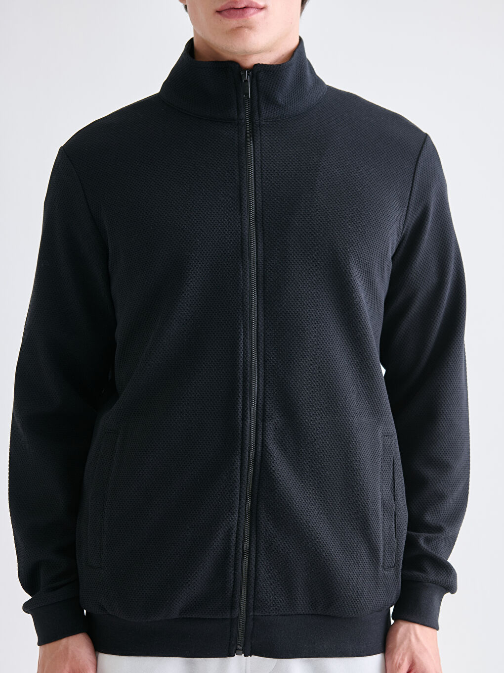 Funnel Neck Long Sleeve Men's Zip-Up Sweatshirt-2