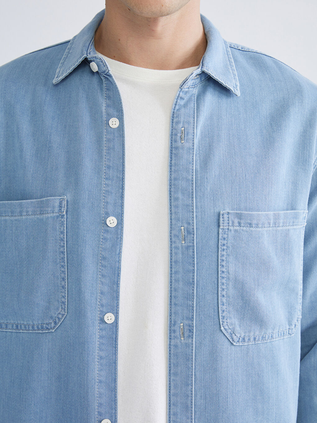 Regular Fit Long Sleeve Men's Denim Shirt-2