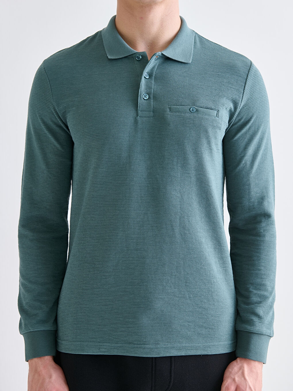 سويت شيرت ياقة بولو كم طويل للرجال-2