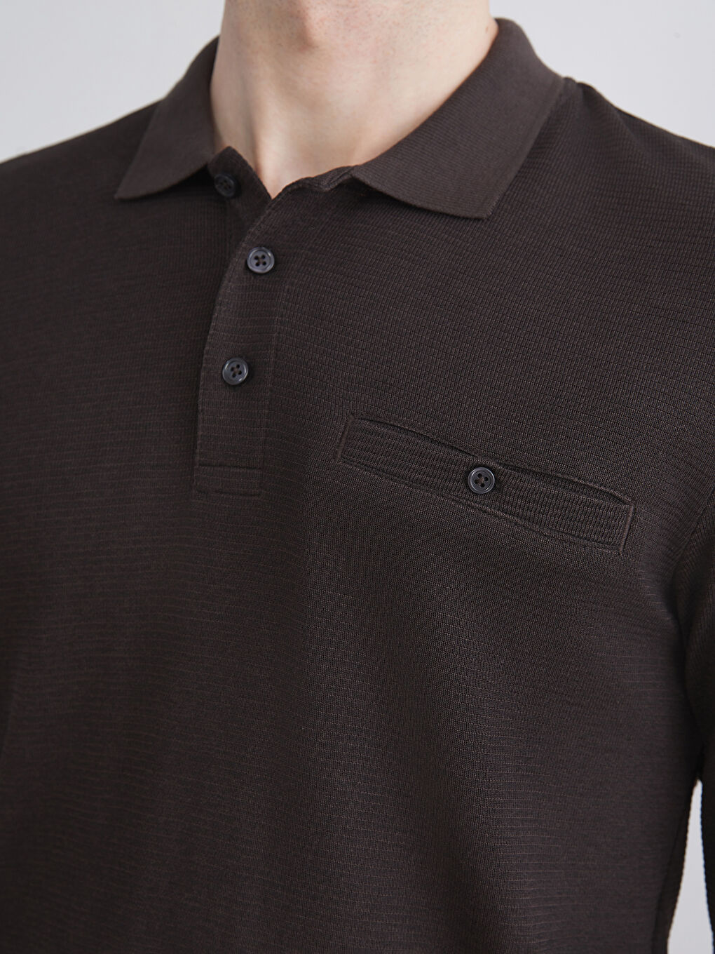 Kahverengi Polo Yaka Uzun Kollu Erkek Sweatshirt-2