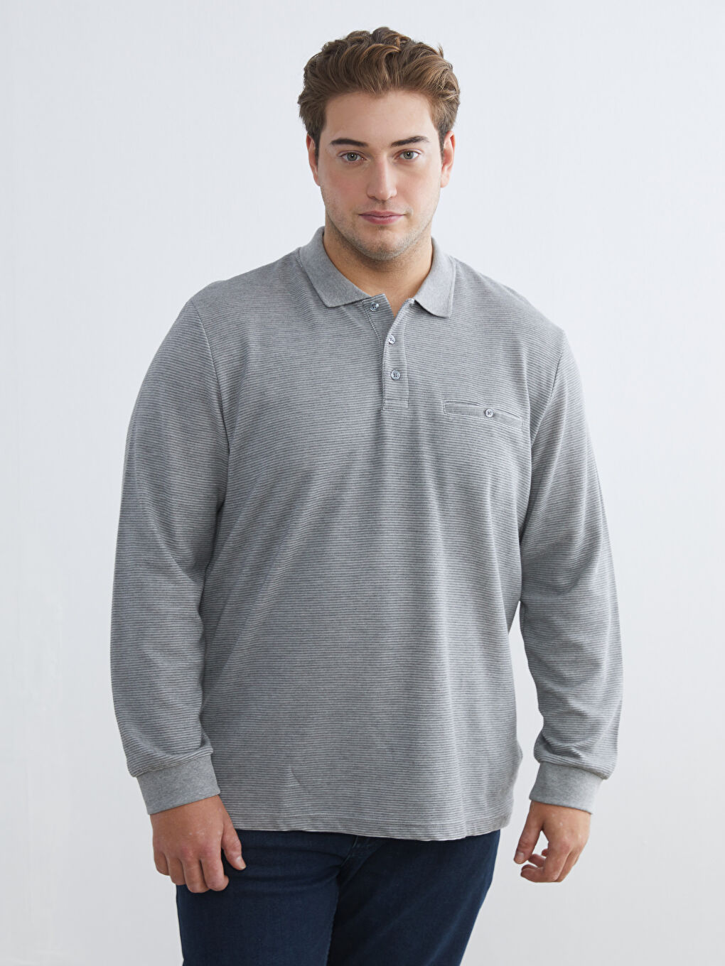 سويت شيرت ياقة بولو كم طويل للرجال-1