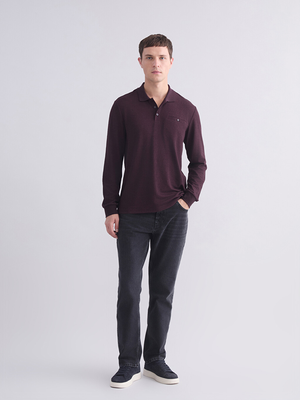 Mürdüm Polo Yaka Uzun Kollu Erkek Sweatshirt-1