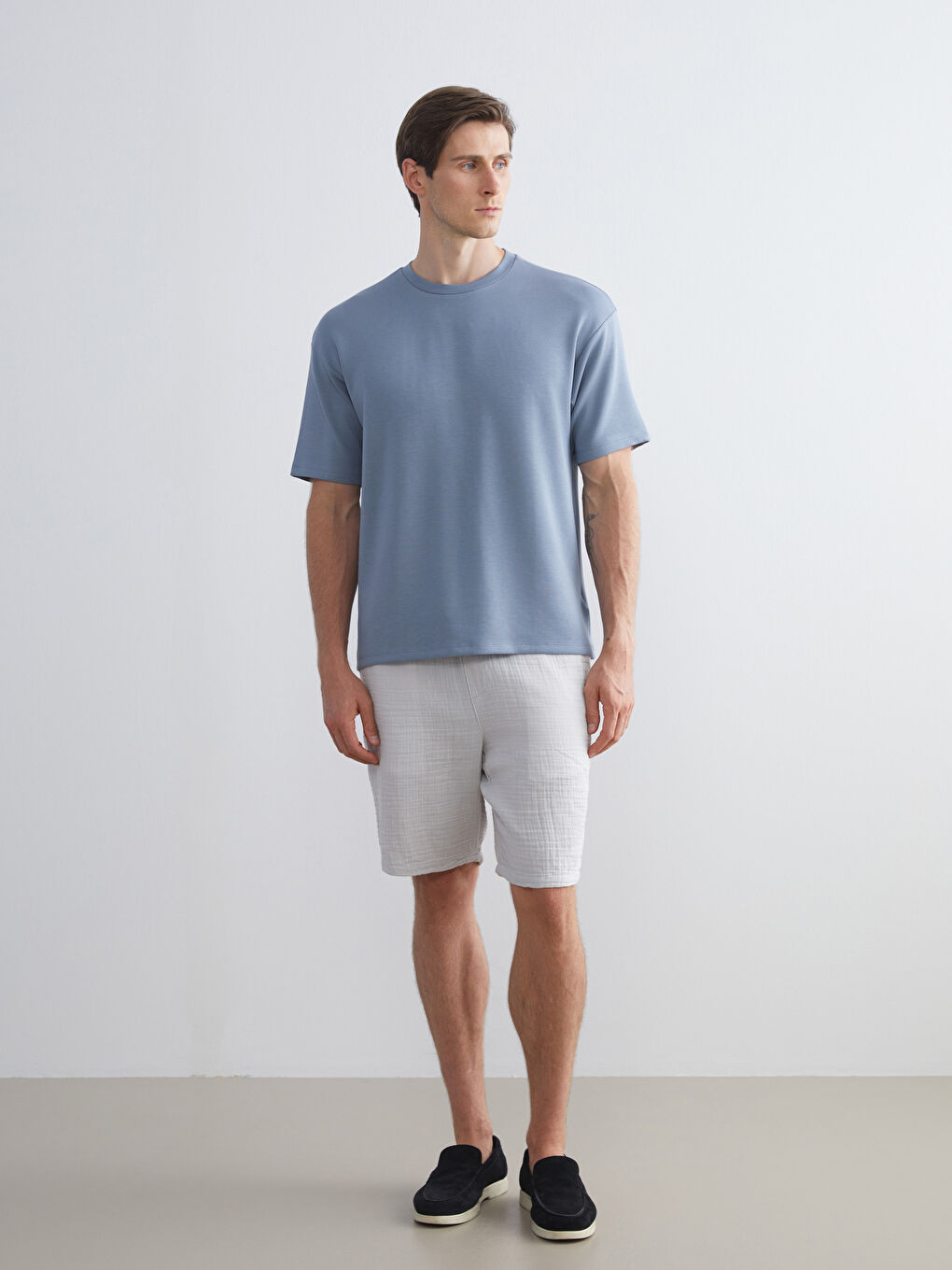 İndigo Bisiklet Yaka Erkek Tişört-1