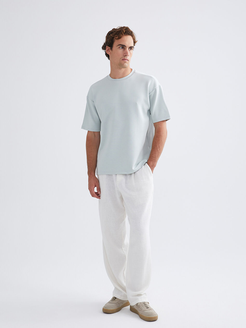 Yeşil Bisiklet Yaka Erkek Tişört-1