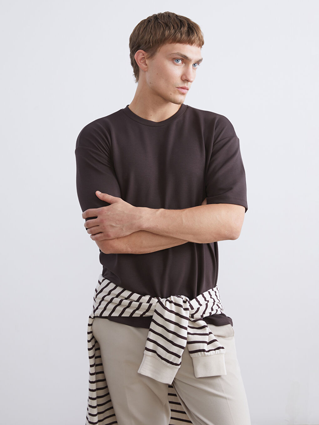 Kahverengi Bisiklet Yaka Erkek Tişört