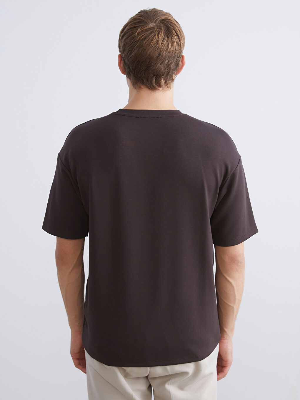 Kahverengi Bisiklet Yaka Erkek Tişört-4