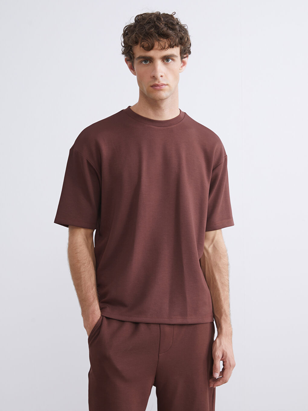 Kahverengi Bisiklet Yaka Erkek Tişört