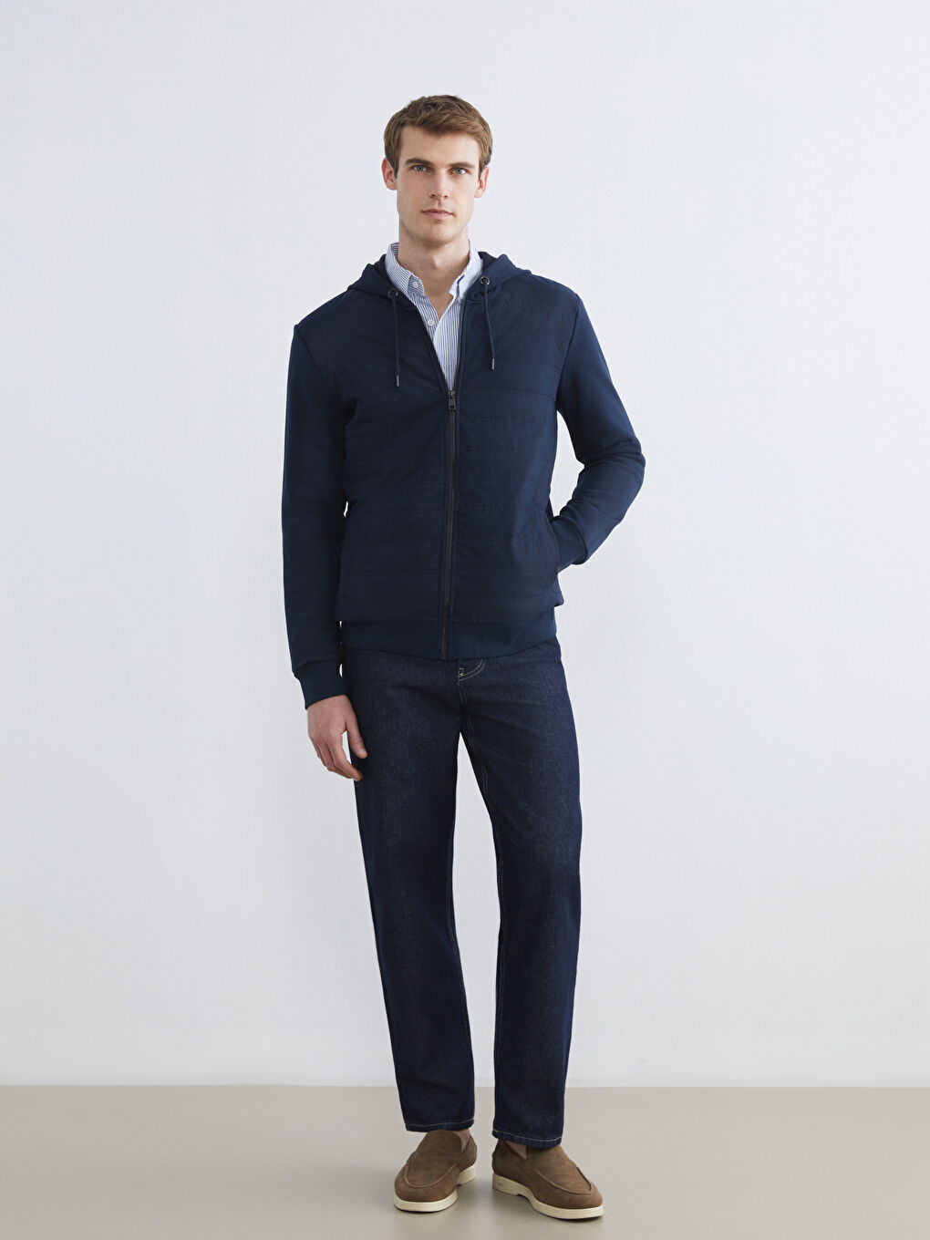 Lacivert Kapüşonlu Erkek Kalın Fermuarlı Sweatshirt-1