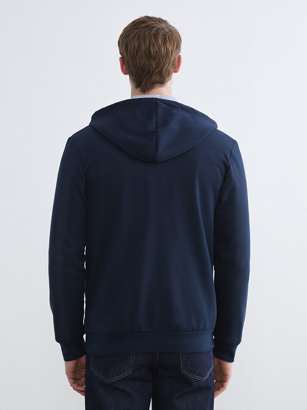 Lacivert Kapüşonlu Erkek Kalın Fermuarlı Sweatshirt-4