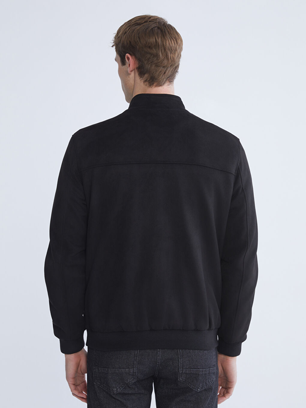 Siyah Standart Kalıp Dik Yaka Süet Erkek Mont-4