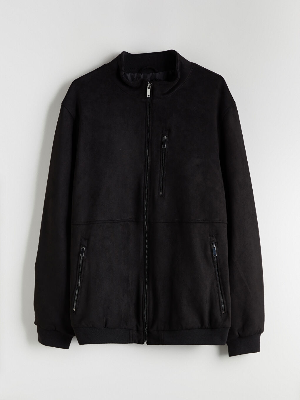 Siyah Standart Kalıp Dik Yaka Süet Erkek Mont-5