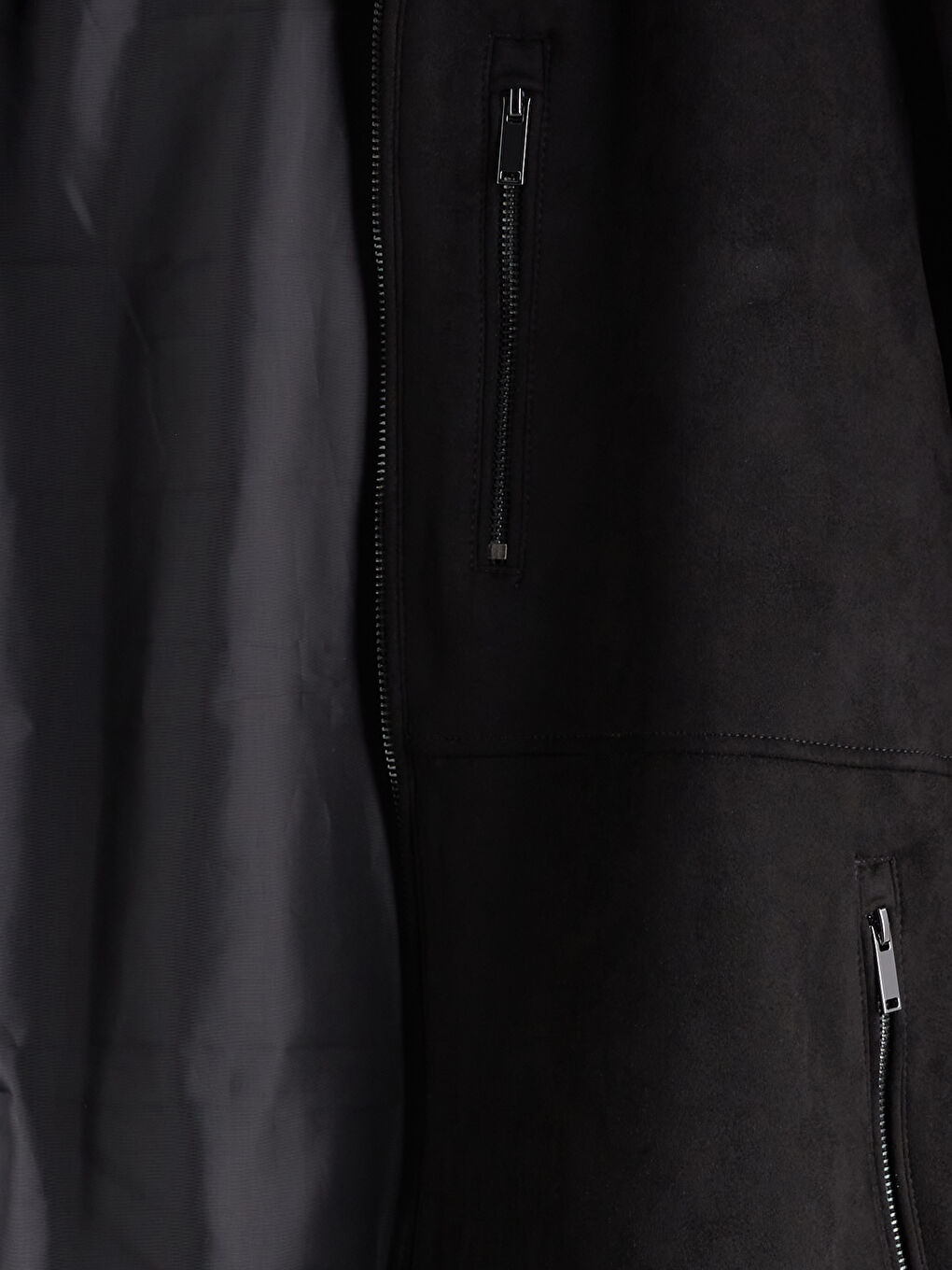 Siyah Standart Kalıp Dik Yaka Süet Erkek Mont-6