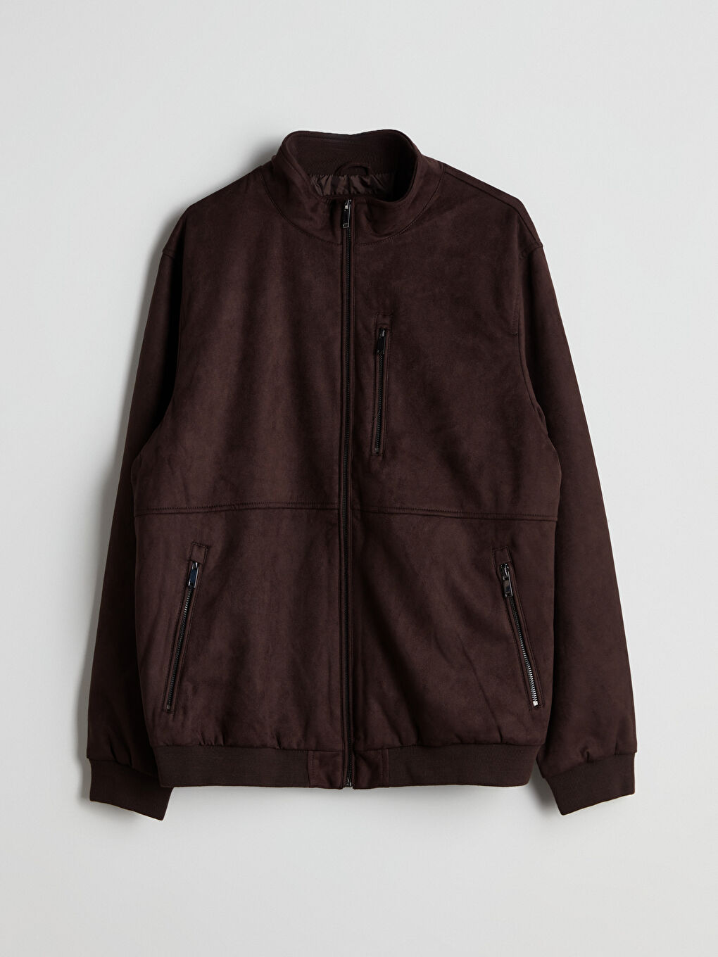 Kahverengi Standart Kalıp Dik Yaka Süet Erkek Mont-5