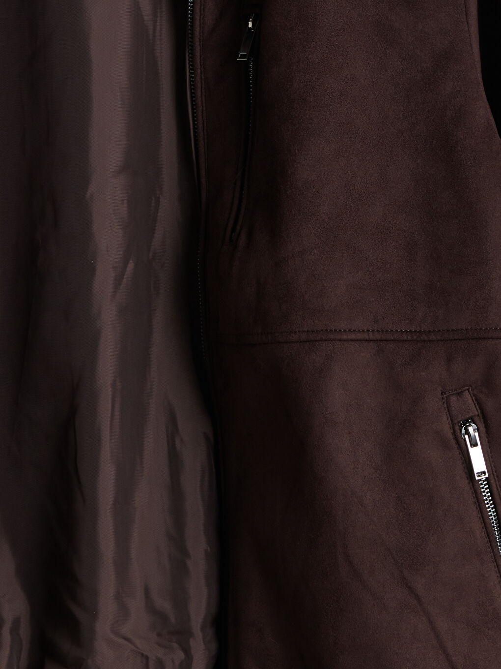 Kahverengi Standart Kalıp Dik Yaka Süet Erkek Mont-6