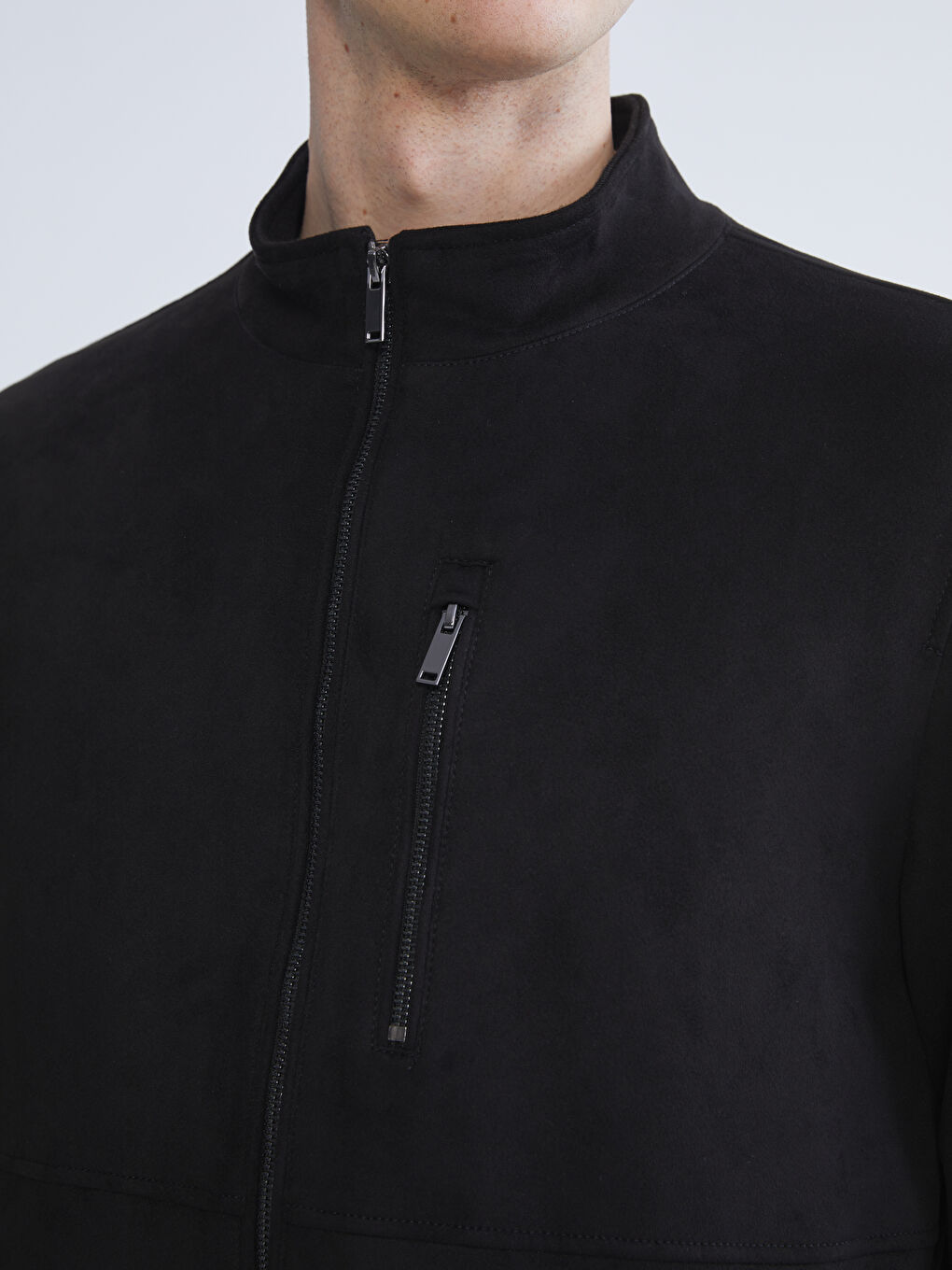 Siyah Standart Kalıp Dik Yaka Süet Erkek Mont-2