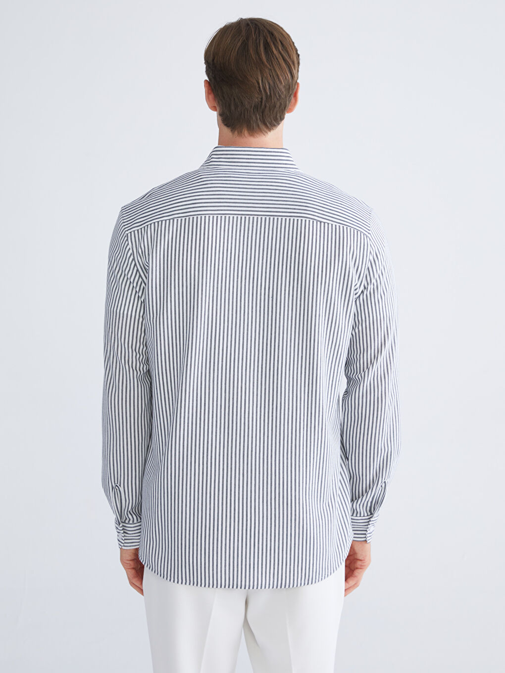 Lacivert Slim Fit Uzun Kollu Çizgili Erkek Gömlek-3