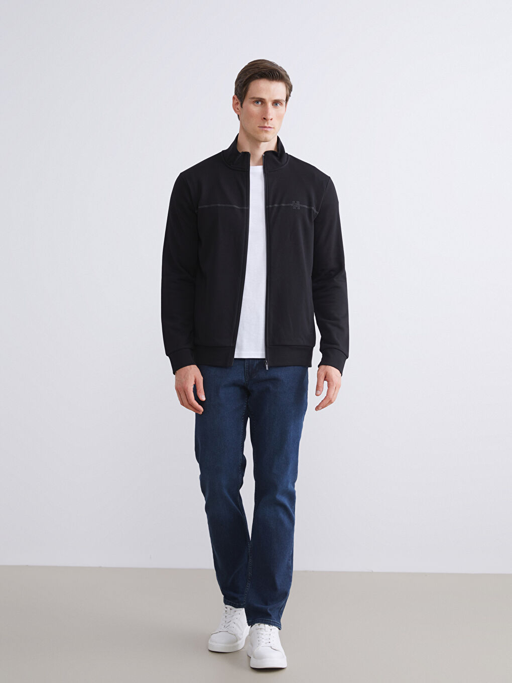 Funnel Neck Long Sleeve Men's Zip-Up Sweatshirt-3