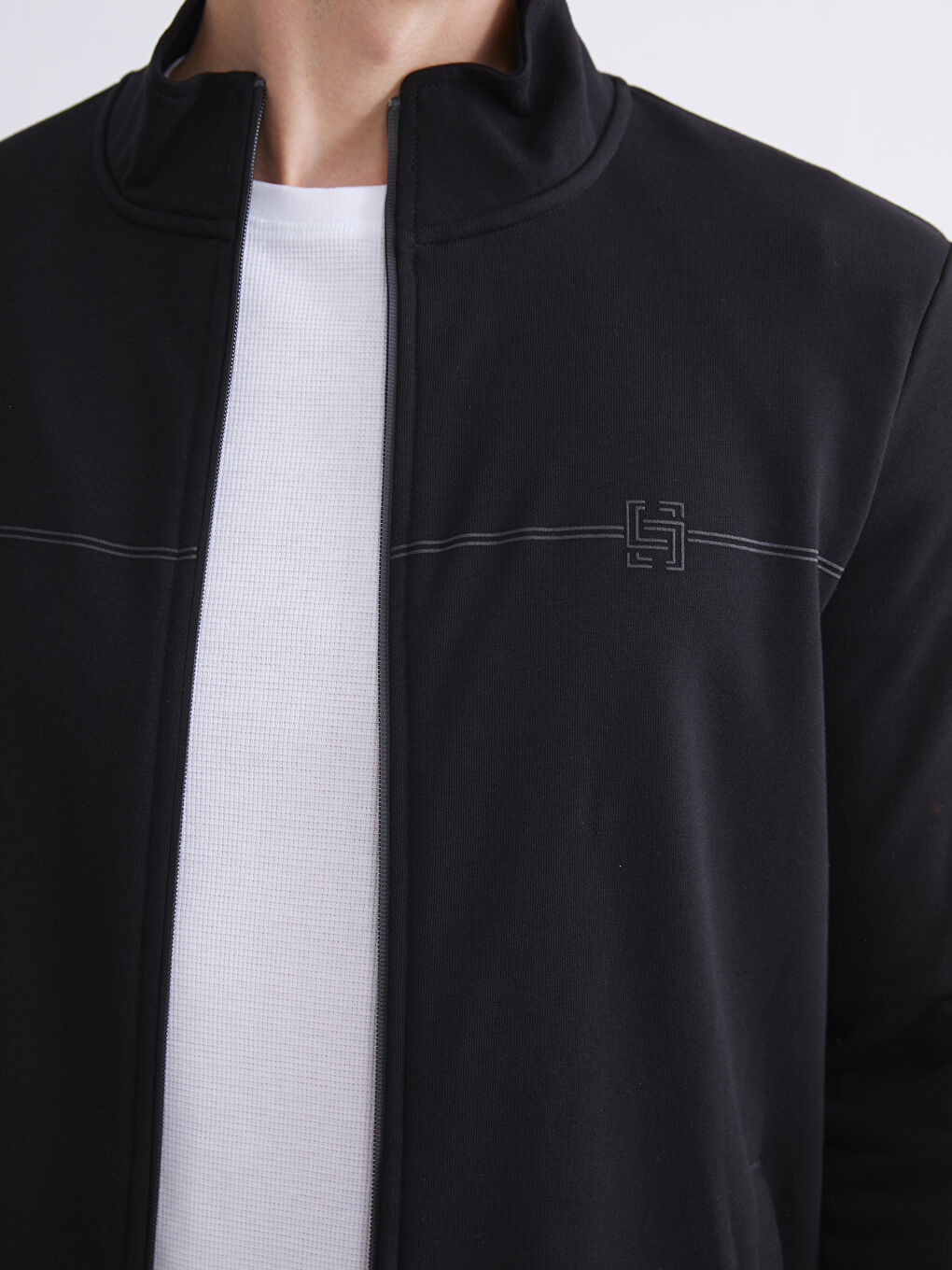 Funnel Neck Long Sleeve Men's Zip-Up Sweatshirt-5
