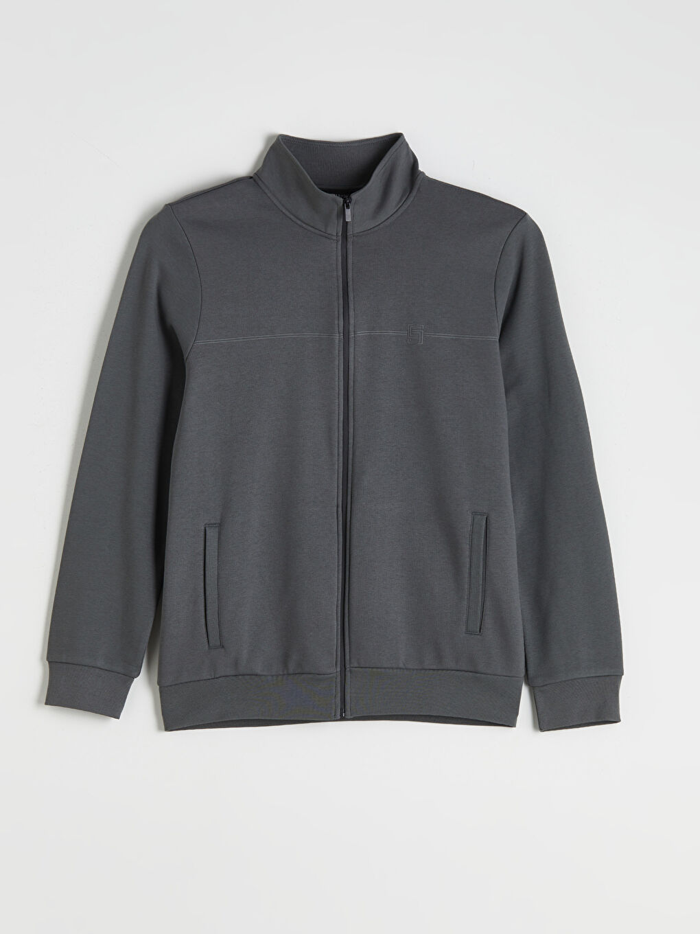Antrasit Dik Yaka Uzun Kollu Erkek Fermuarlı Sweatshirt-8